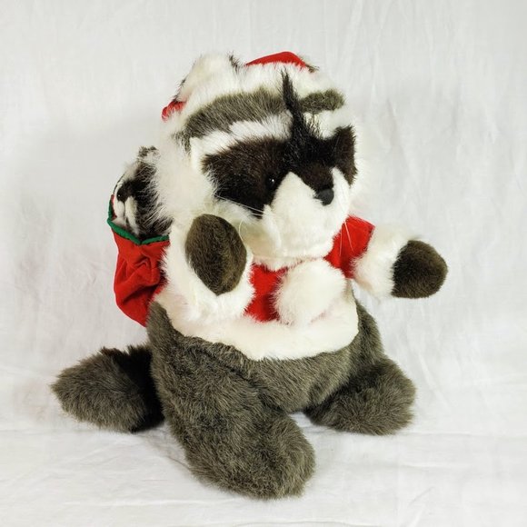 Vintage Other - Vintage 90s Plush Creations Christmas Santa Raccoon Plush Stuffed Animal w Baby